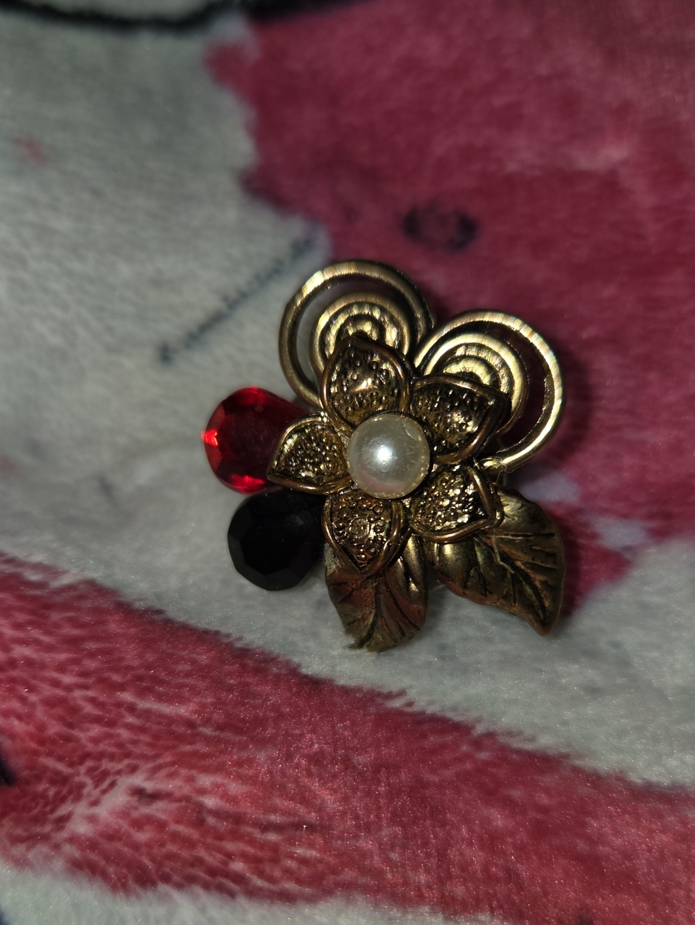 Gold Floral Faux Pearl and Gem Accent Brooch - Women Jewelry